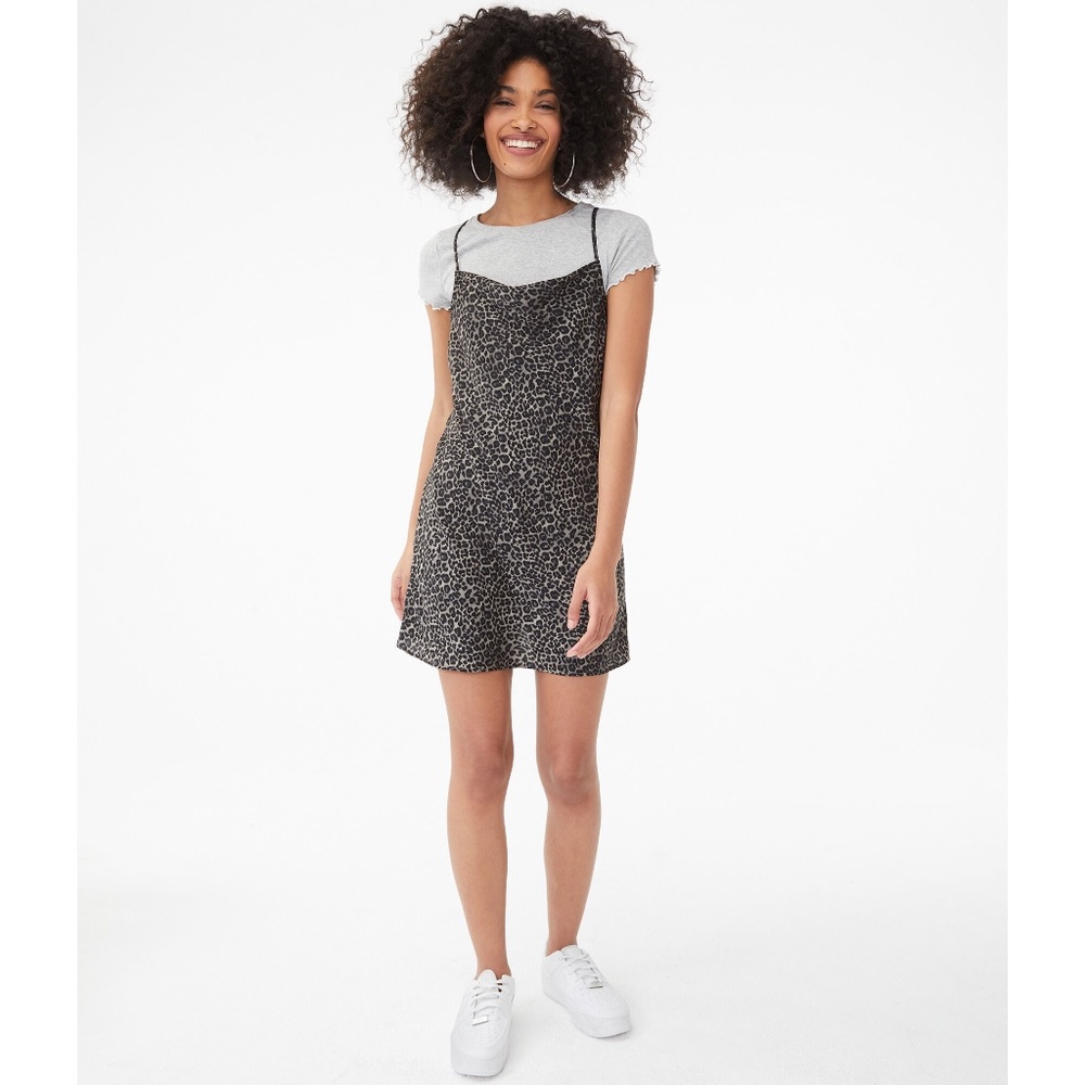 Aeropostale Leopard Satin Slip Mini Dress sz M